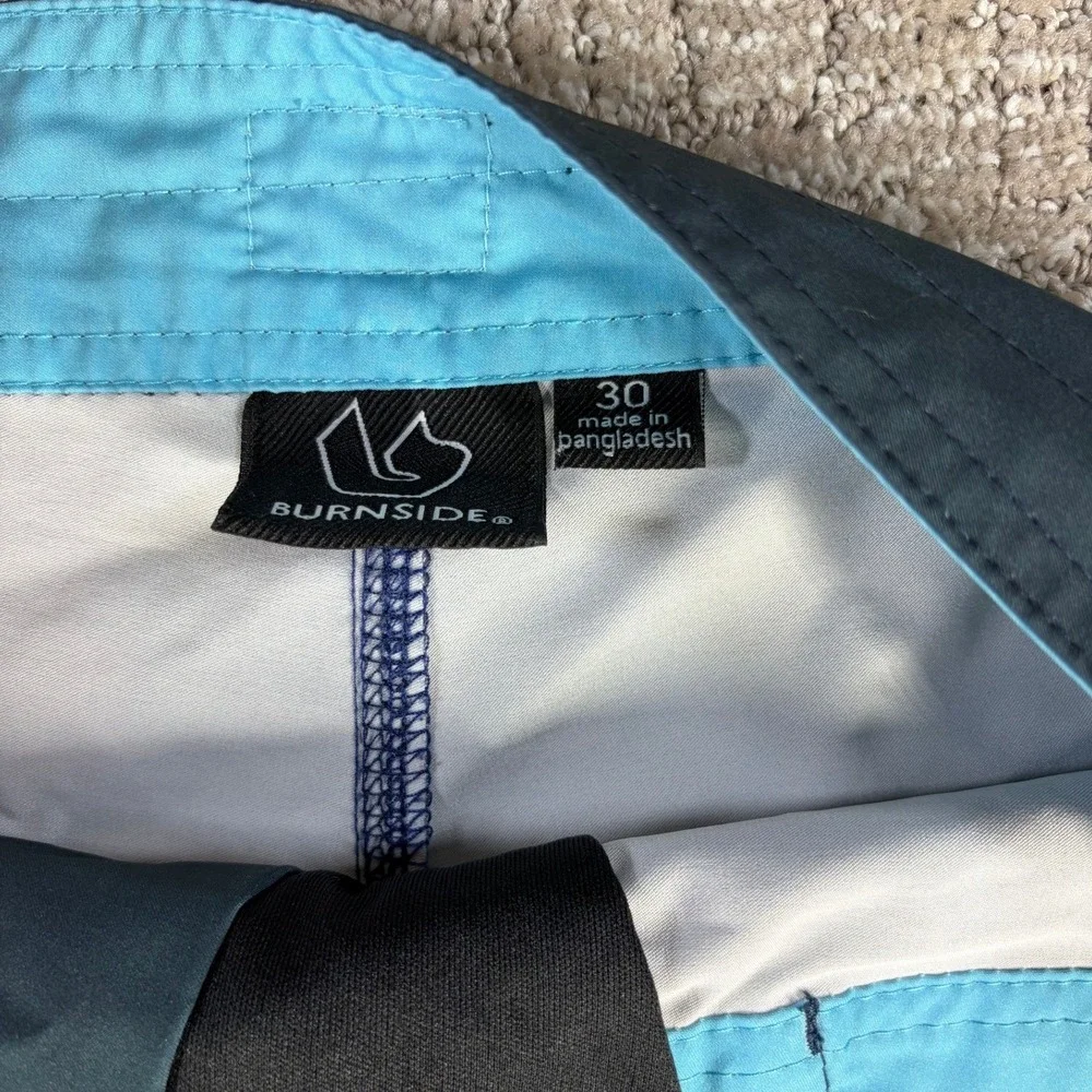Burnside Board Shorts Tribal Print Colorblock Blue Gray Size 30 Mens Swim Trunks